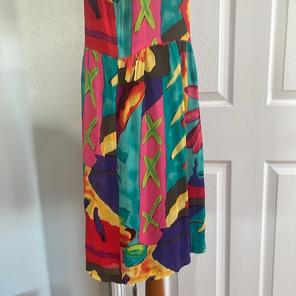 90’s Psychedelic Floral Scoop Neck Long Sleeve Dress by Carol Litlle main image 0